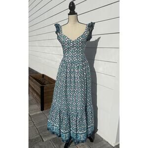 Lucky Brand Boho Peasant Cottagecore Sleeveless Ruffle Tiered Maxi Dress floral